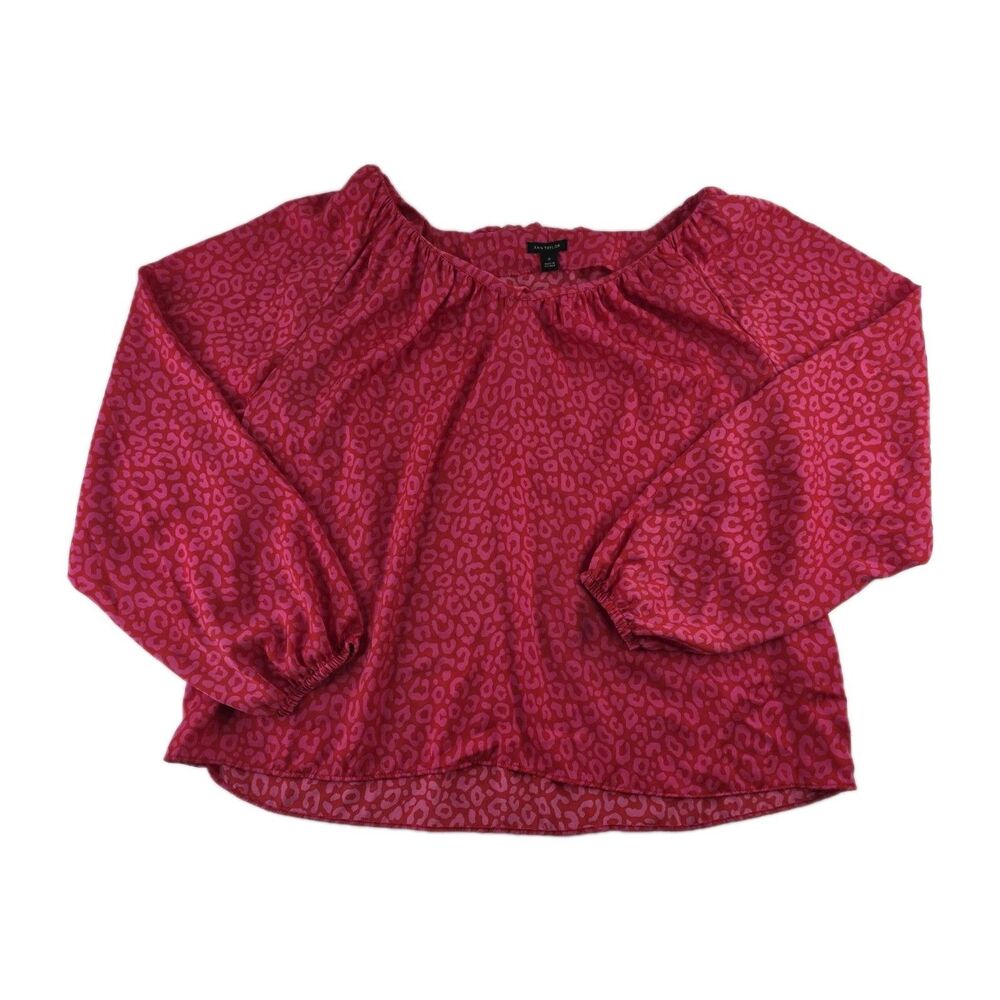 Ann Taylor Women's Long Sleeve Shirred  Blouse Pink Leppard Print Size Medium
